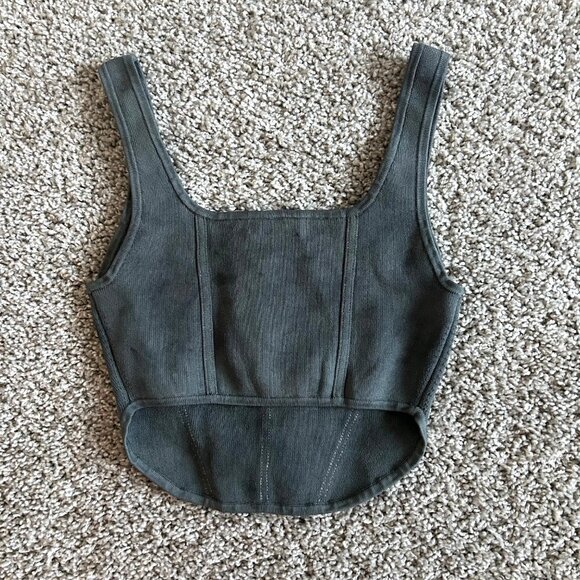 Babaton Women's Sz Small Gray Ribbed Knit Corset Tank Top Square Neck - Picture 2 of 8